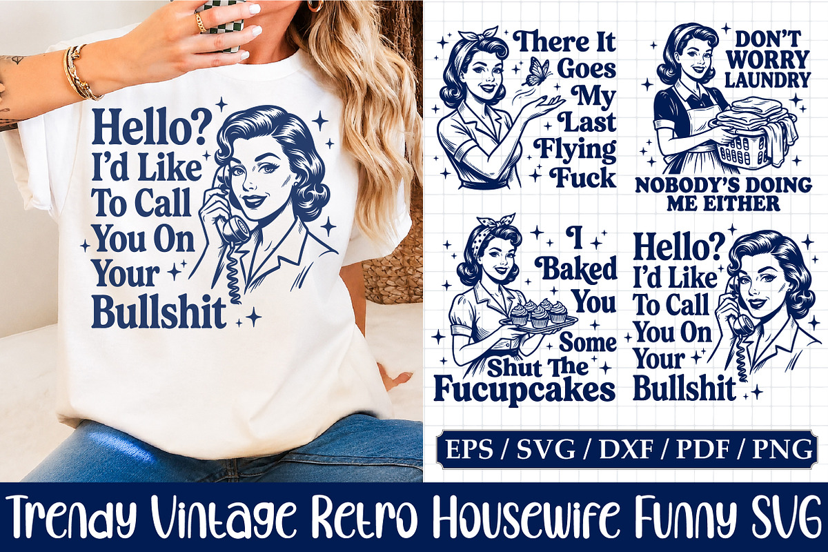 Trendy Vintage Retro Housewife SVG, a Person Illustration by Libby Wishes (Photo 1 of 5)