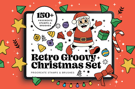 Retro Groovy Christmas Procreate Set