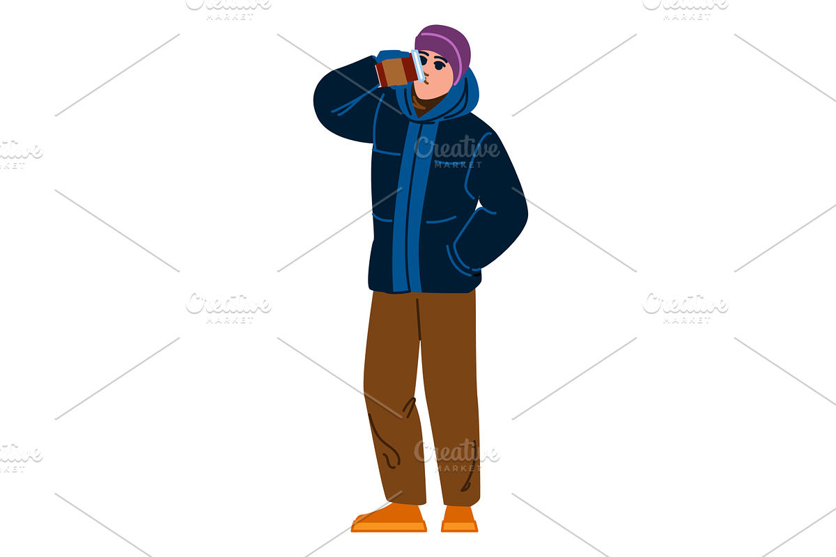 Man drinking hot beverage wearing, a Person Illustration by pikepicture