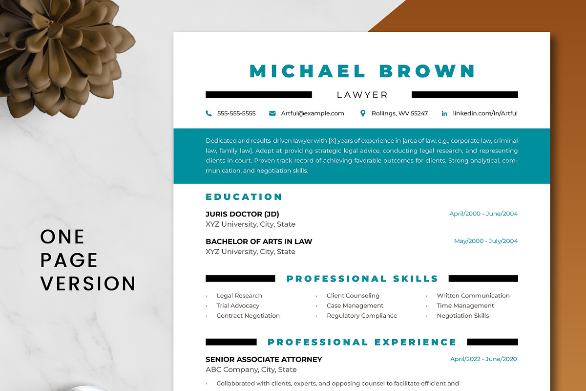 Lawyer Resume Template, a Resume Template by ResumeInventor (Photo 2 of 9)