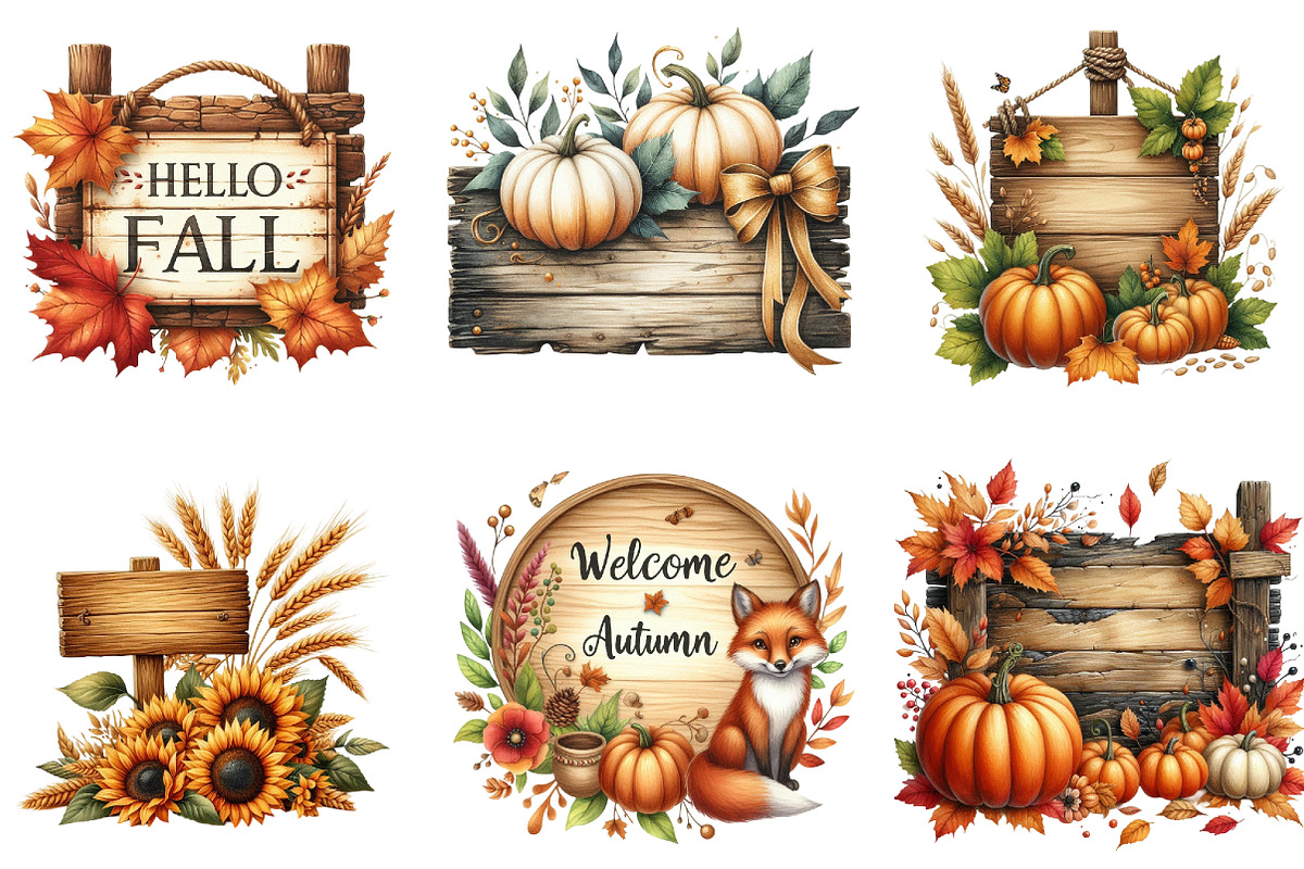 Autumn Wooden Signs Clipart, an Illustration by DreamArtGraphic (Photo 2 of 4)