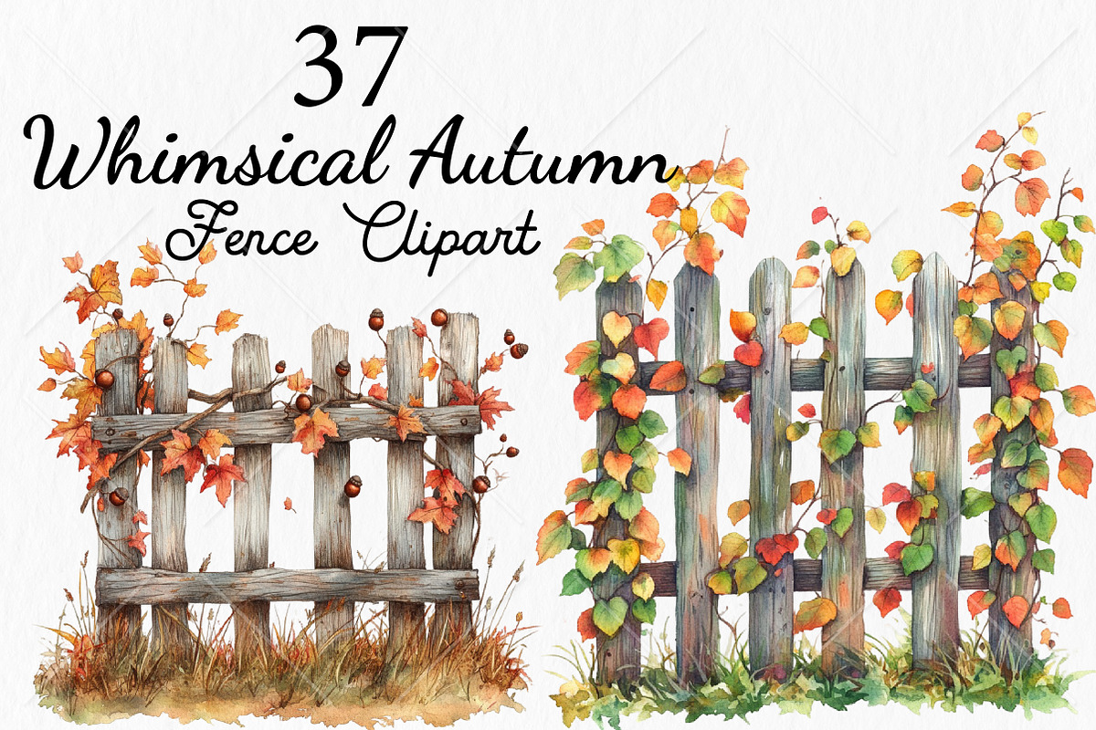 Whimsical Autumn Fence Clipart, a Seasonal Illustration by Canvas Craft (Photo 1 of 10)