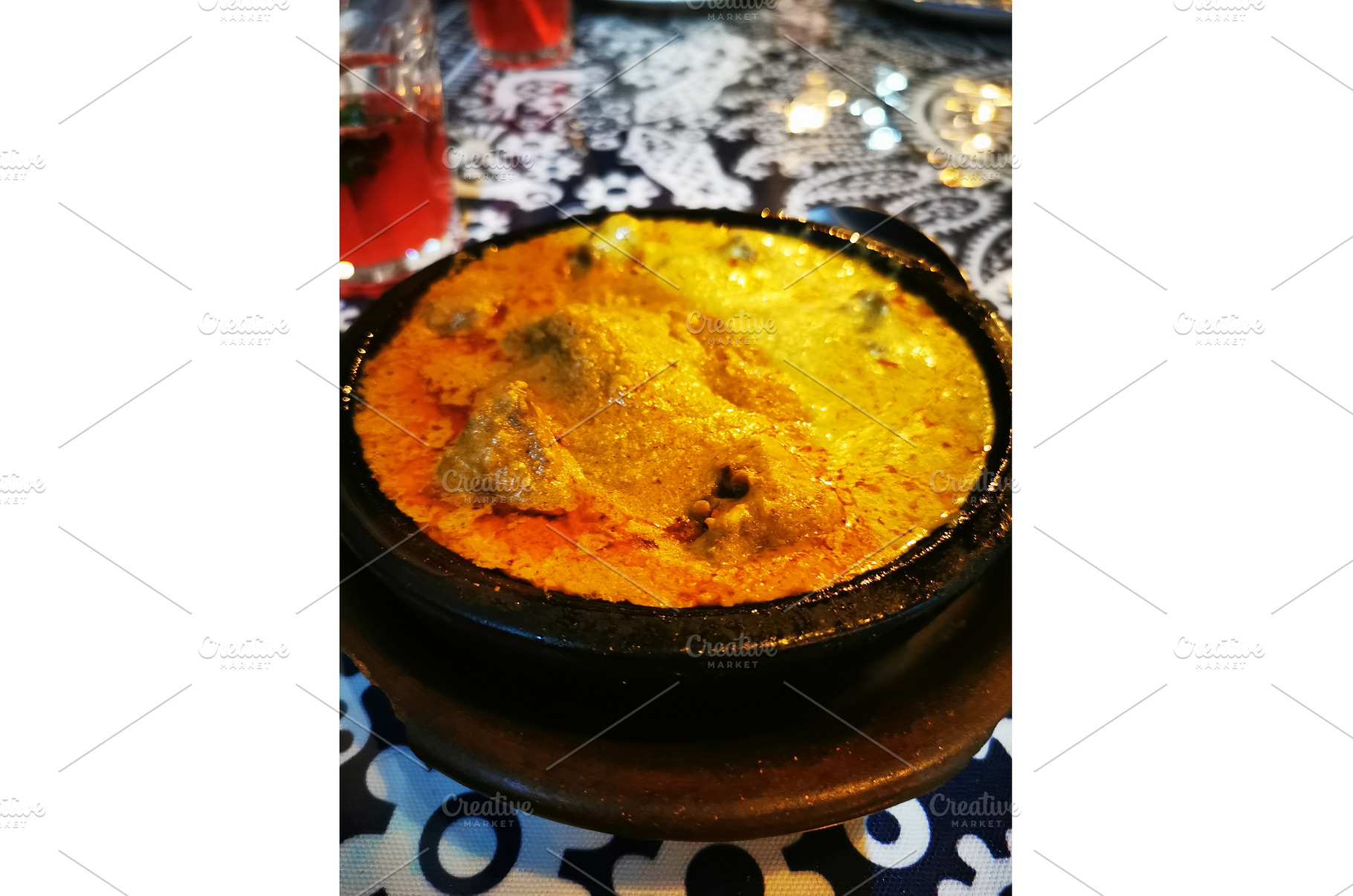 Iakhni served on ketsi, closeup, a Food & Drink Photo by sceptical cactus