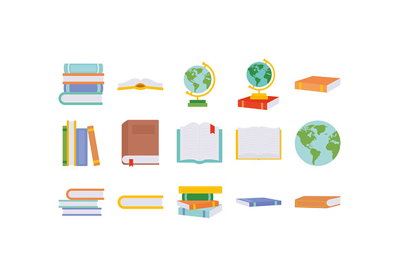 Books & Globe Illustration Set preview 2