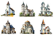 White Church Clipart, an Illustration by DreamArtGraphic (Thumbnail 2 of 4)