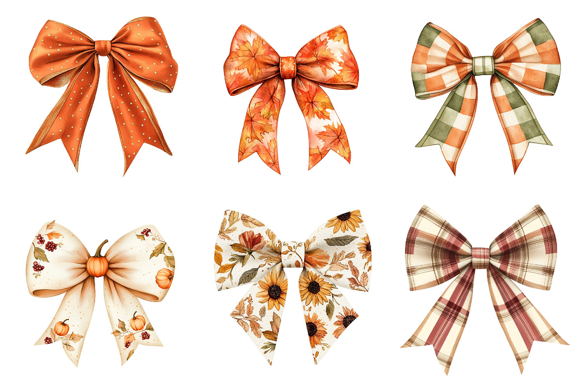 Preppy Fall Bow Clipart PNG, a Seasonal Illustration by designcity5 (Photo 3 of 5)