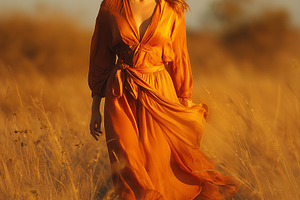 Fashion model in a flowing orange, a Person Photo by MistyDay