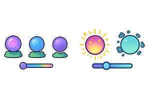 Colorful magical orbs displayed in a, an Illustration by ZinetroN
