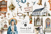 115 watercolour church clip art, an Object Illustration by Poppy Lane Studio (Thumbnail 1 of 11)