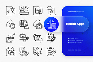 Health Apps Outline Icons, an Outline Icon by cidcud_graphic