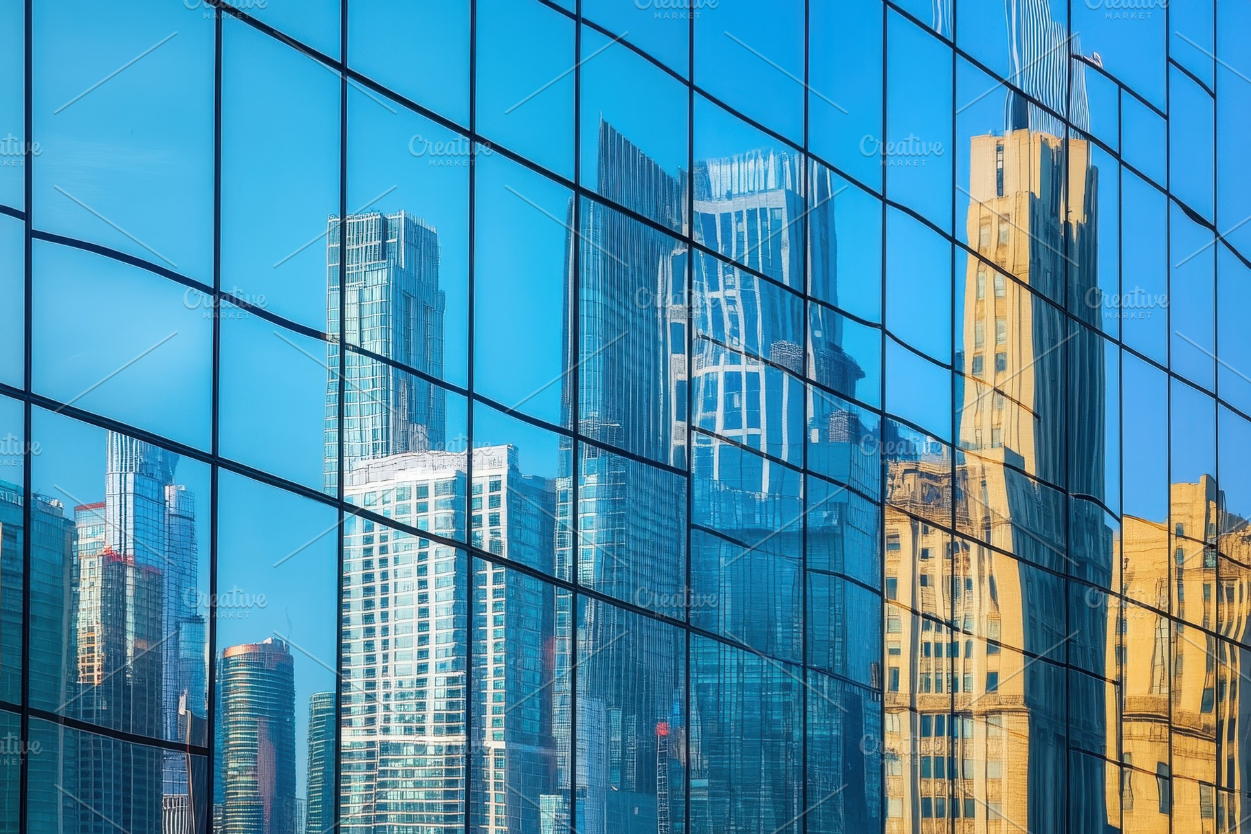 City skyline beautifully reflected, a Photo by Pavel_design