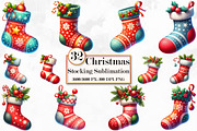 Christmas Stocking Sublimation Clipa, a Seasonal Illustration by Craft Nest (Thumbnail 1 of 5)