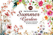 Watercolor Summer Garden Clipart, an Illustration by DreamArtGraphic (Thumbnail 1 of 4)