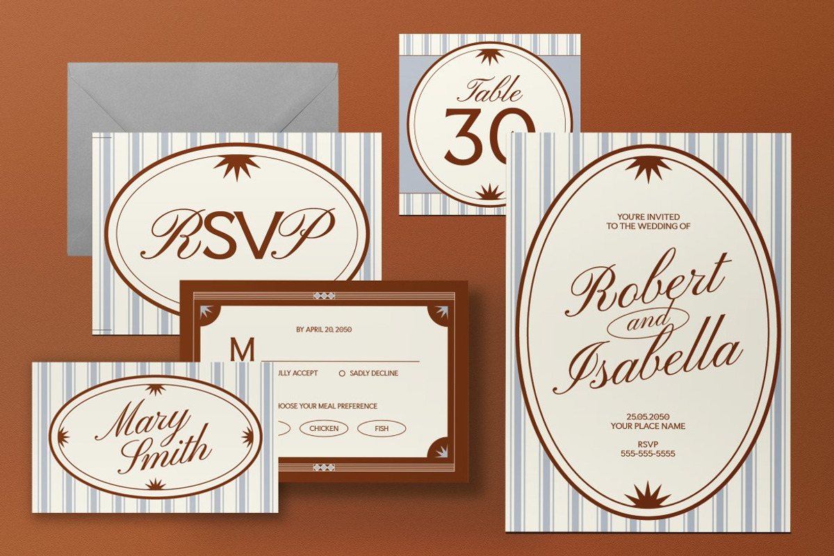 Blue Brown Wedding Invitation Set, an Invitation Template by graphicook (Photo 3 of 3)