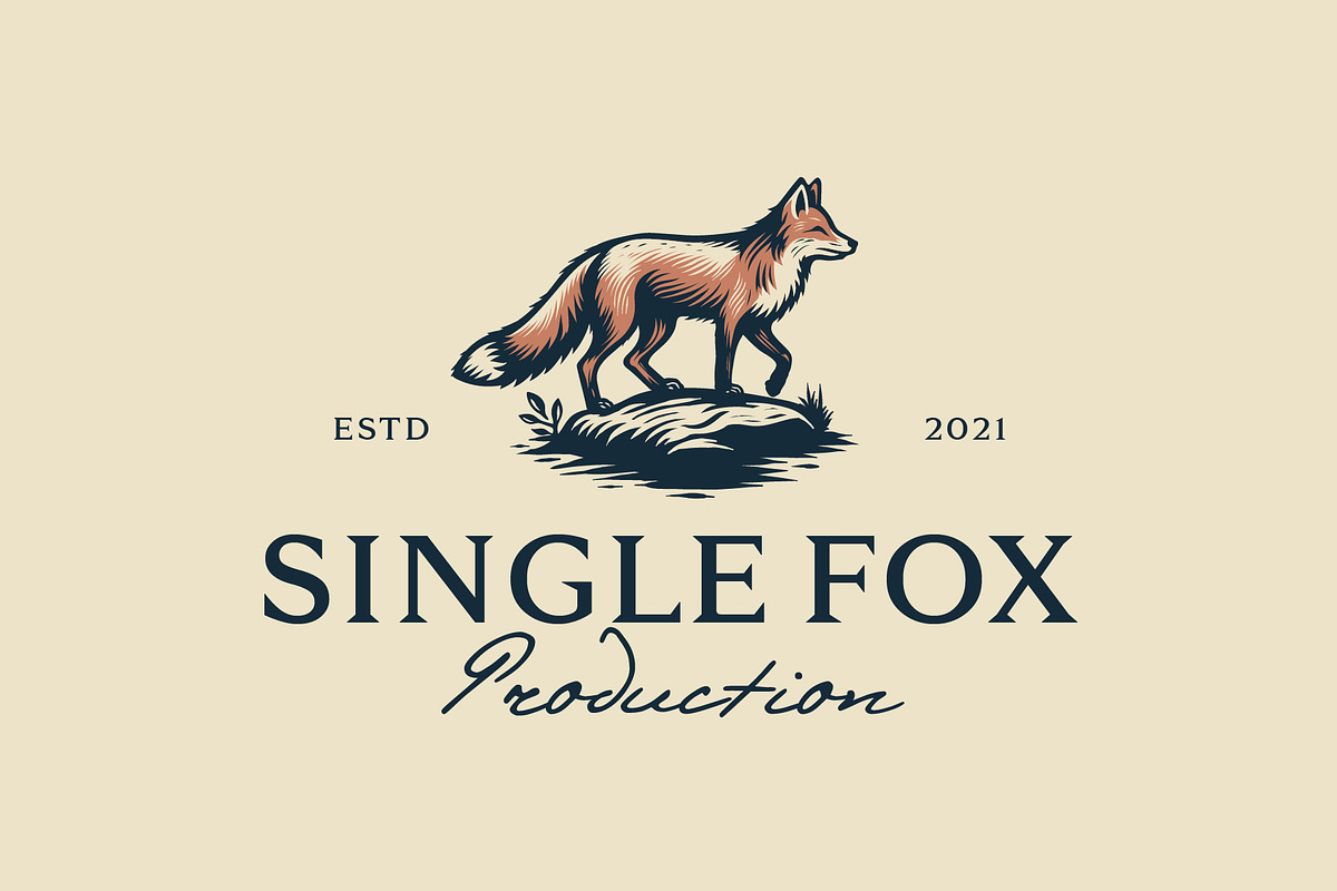 Hand draw vintage fox logo design, a Branding & Logo Template by zdson