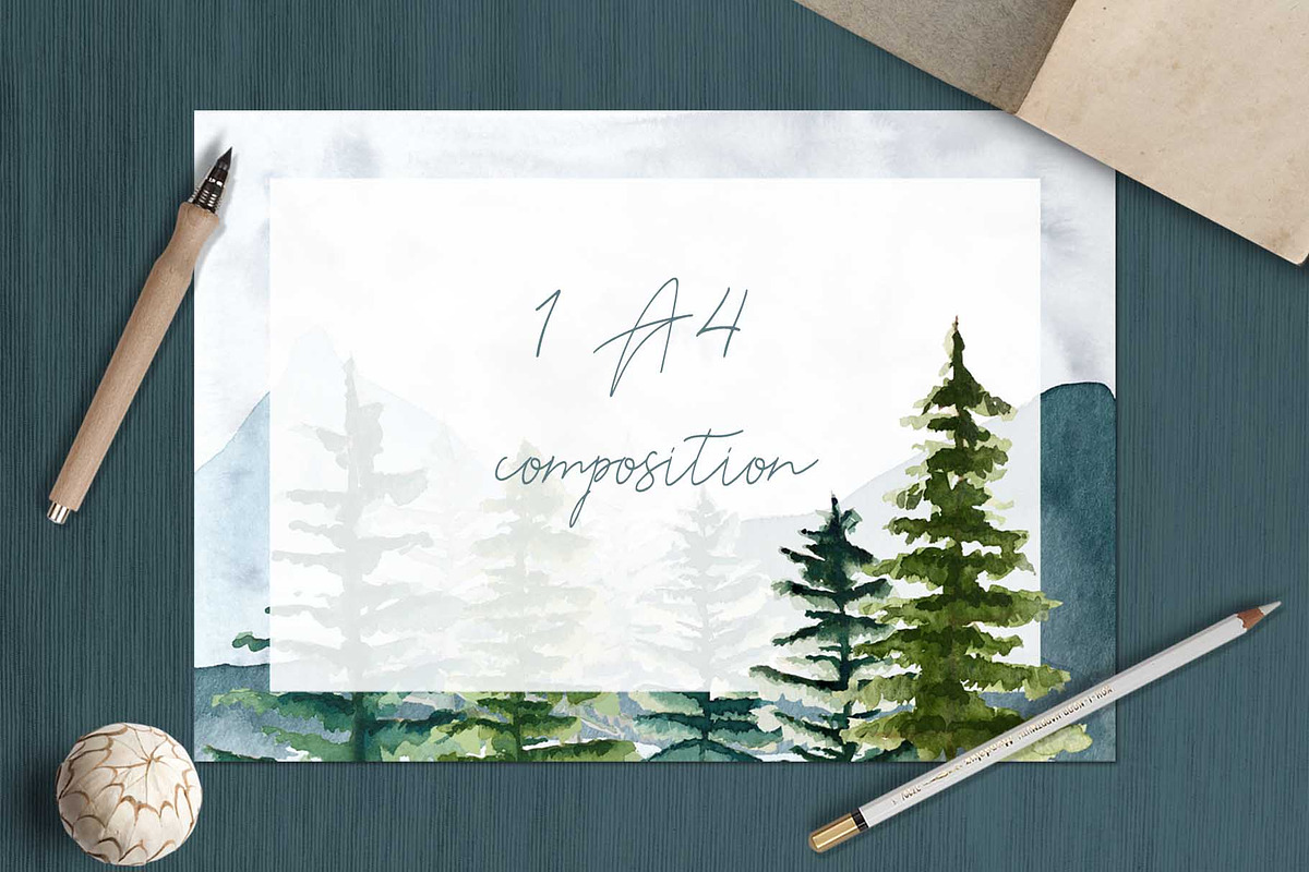 Watercolor fir trees and mountains, an Illustration by marie dricot (Photo 9 of 11)