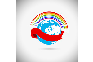 Globe and rainbow logo. Not AI, an Illustration by Nenahliadava Design