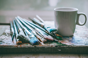 Artistic brushes in the studio