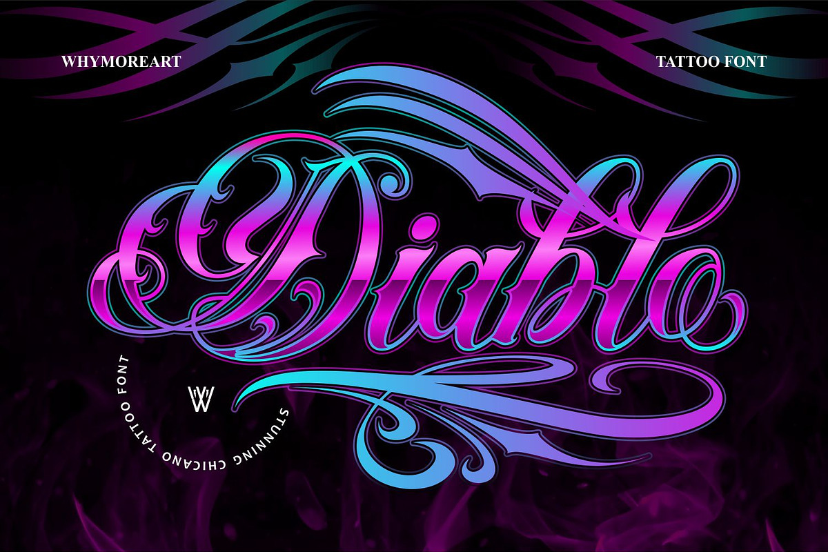 Diablo – Chicano Tattoo Script Font, a Blackletter Font by WhymoreArt (Photo 1 of 15)