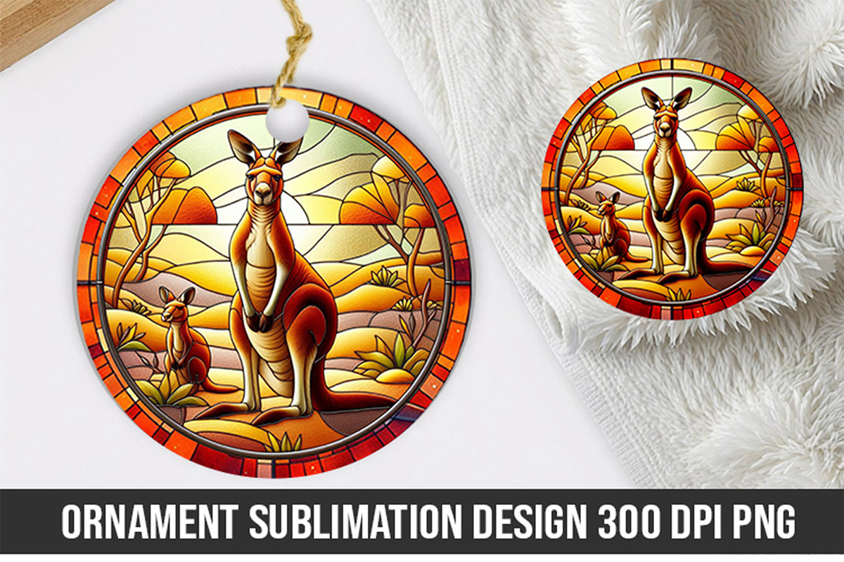 Kangaroo Stained Glass Ornament PNG, an Illustration by Jacpot007