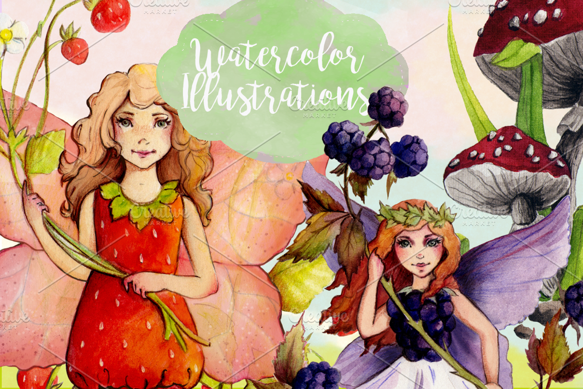 Watercolor Fruit Fairy Cliparts, an Illustration by Whimseez (Photo 2 of 3)