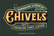 Chivels - Chiseled Vintage 3D Type, a Font by Adam Fathony (Thumbnail 1 of 11)