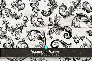 Baroque Swirls Digi Stamps PNGs