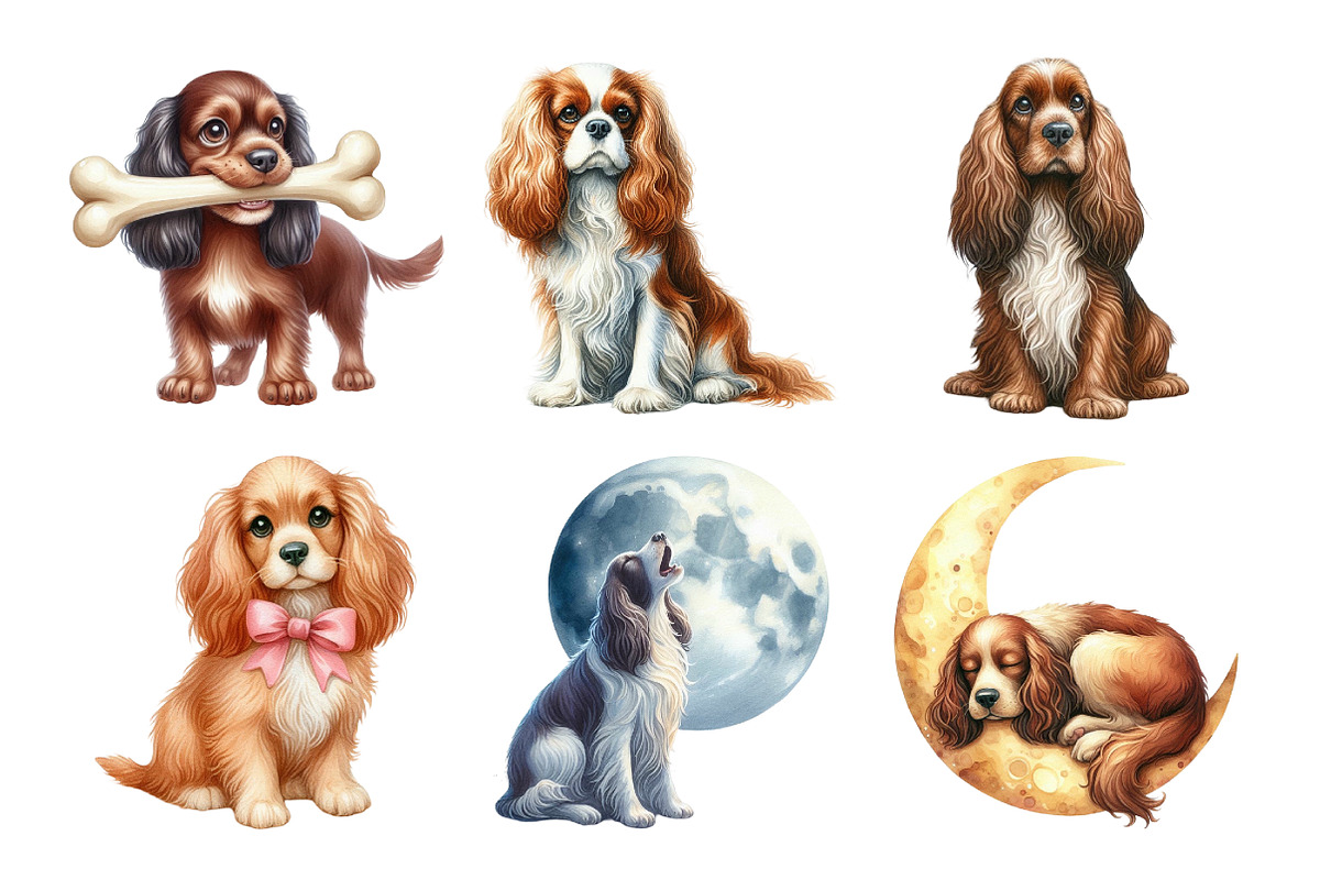 Watercolor Spaniel Clipart Bundle, an Illustration by Daily.Designs (Photo 4 of 5)
