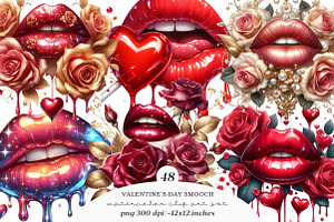 Watercolor Valentine Smooch Clipart, an Illustration by SinaCreation