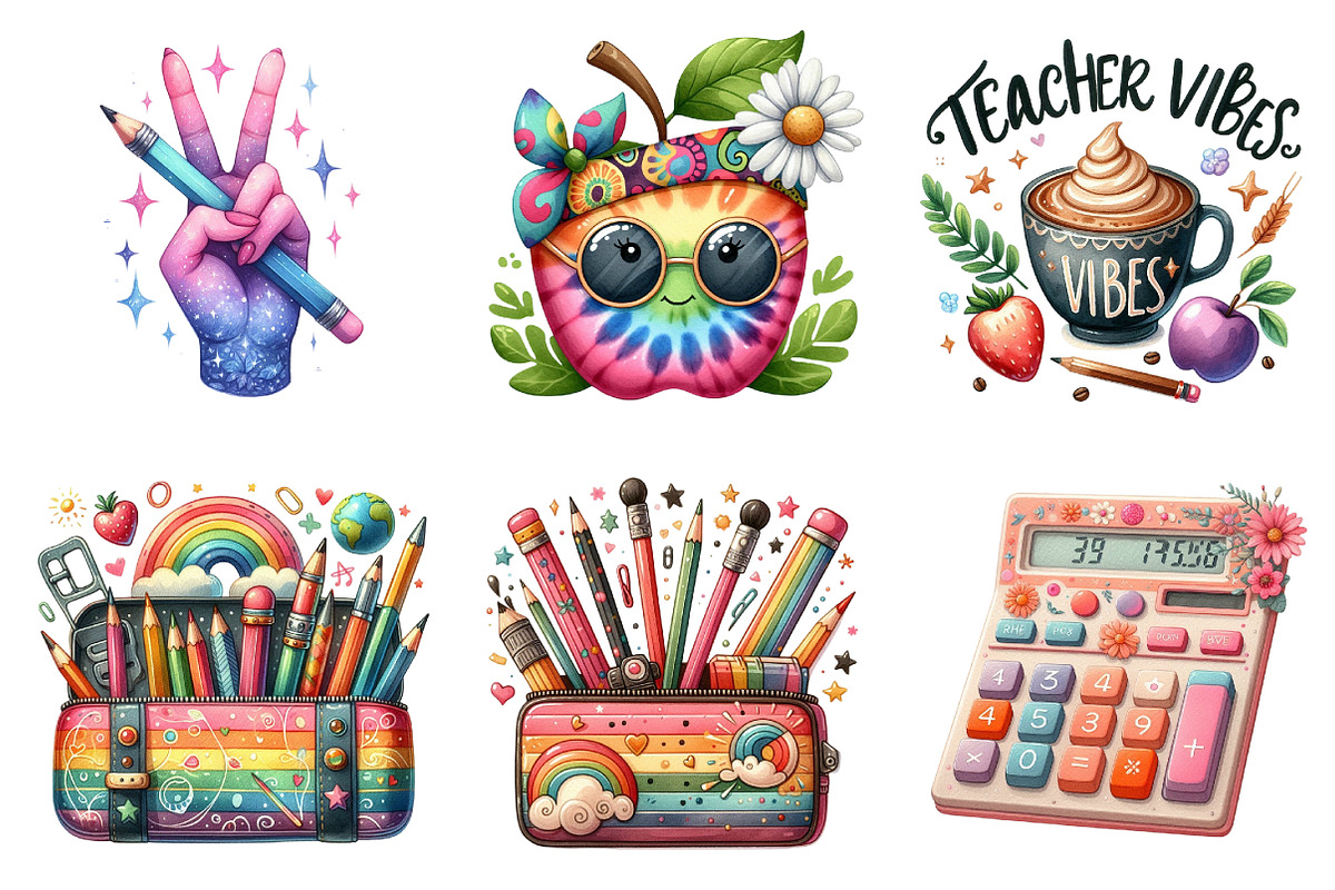 Groovy School Sublimation Clipart Bu, an Illustration by DreamArtGraphic (Photo 3 of 4)