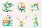 Summer Mermaid Watercolor Clipart, an Illustration by CreationArt (Thumbnail 9 of 9)