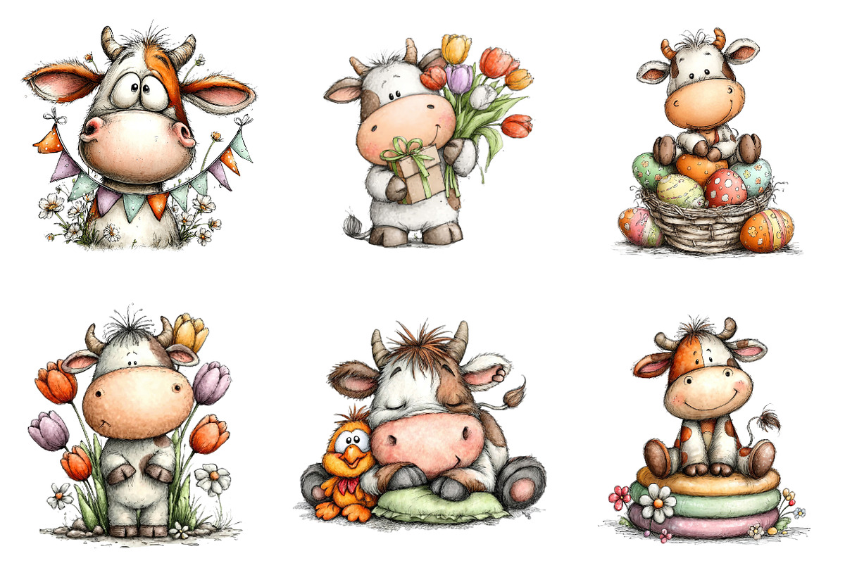 whimsical easter cow clipart, an Illustration by CreationArt (Photo 3 of 6)