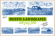 6 Rustic Landscape engravings, a Food Illustration by Arthur Balitskiy (Thumbnail 1 of 4)