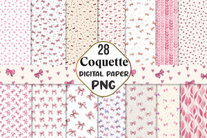 Pink Bow Coquette Hearts Digital Pap, an Illustration by CraftArtStudio