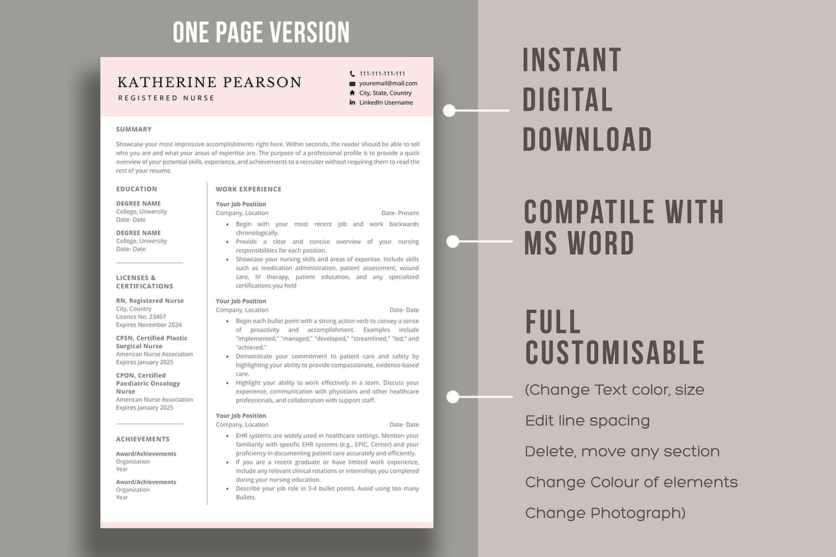 Nurse Resume Template for word, a Resume Template by aivos (Photo 2 of 6)