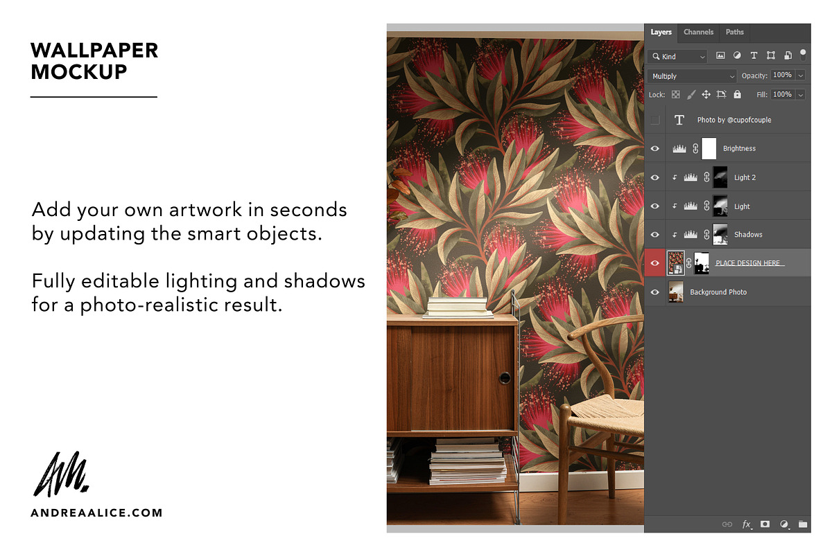 Wallpaper Mockup - Retro Sideboard, a Household Mockup by Andrea Muller (Photo 4 of 6)