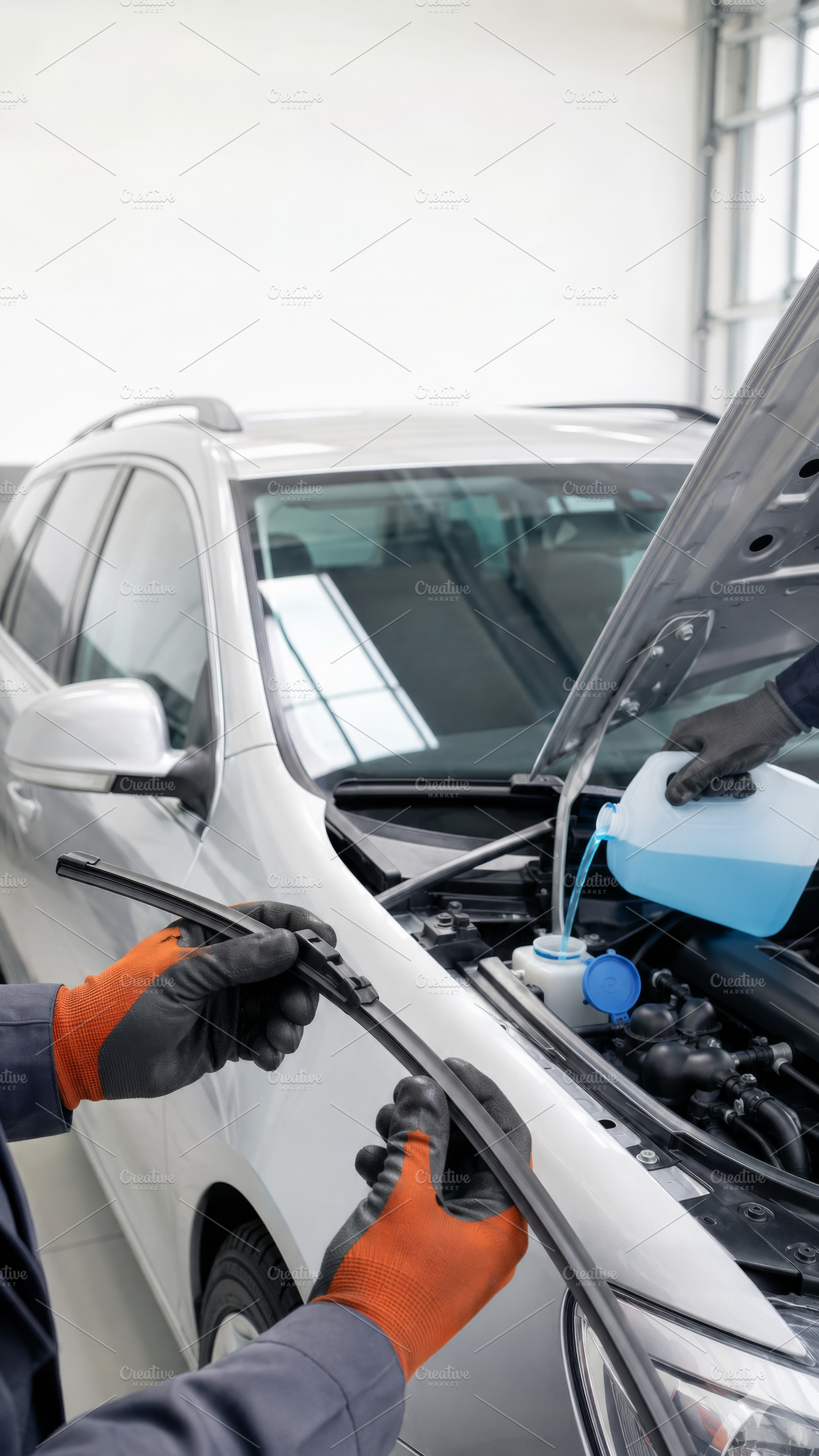 Seasonal car care service shows mech, a Photo by Dvoevnore photos