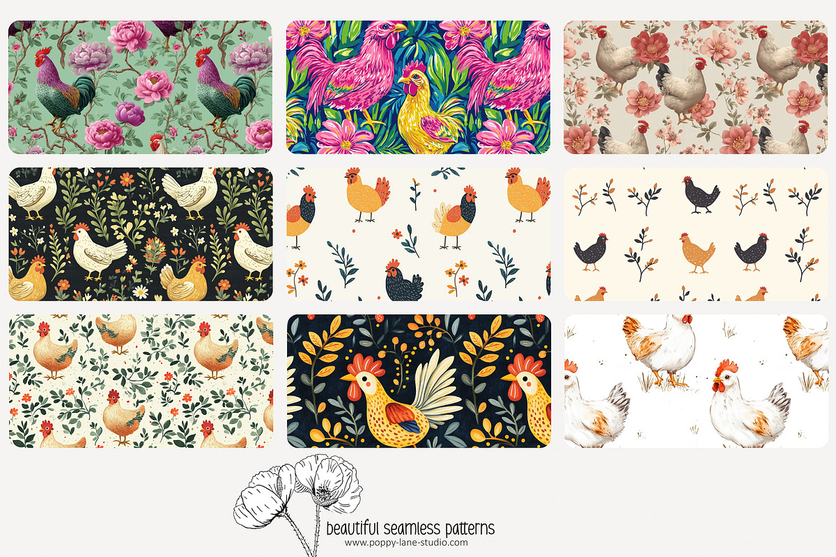 80 chicken seamless pattern, a Pattern Graphic by Poppy Lane Studio