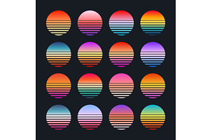 Vintage colorful sunset. Striped, an Object Illustration by 32pixels