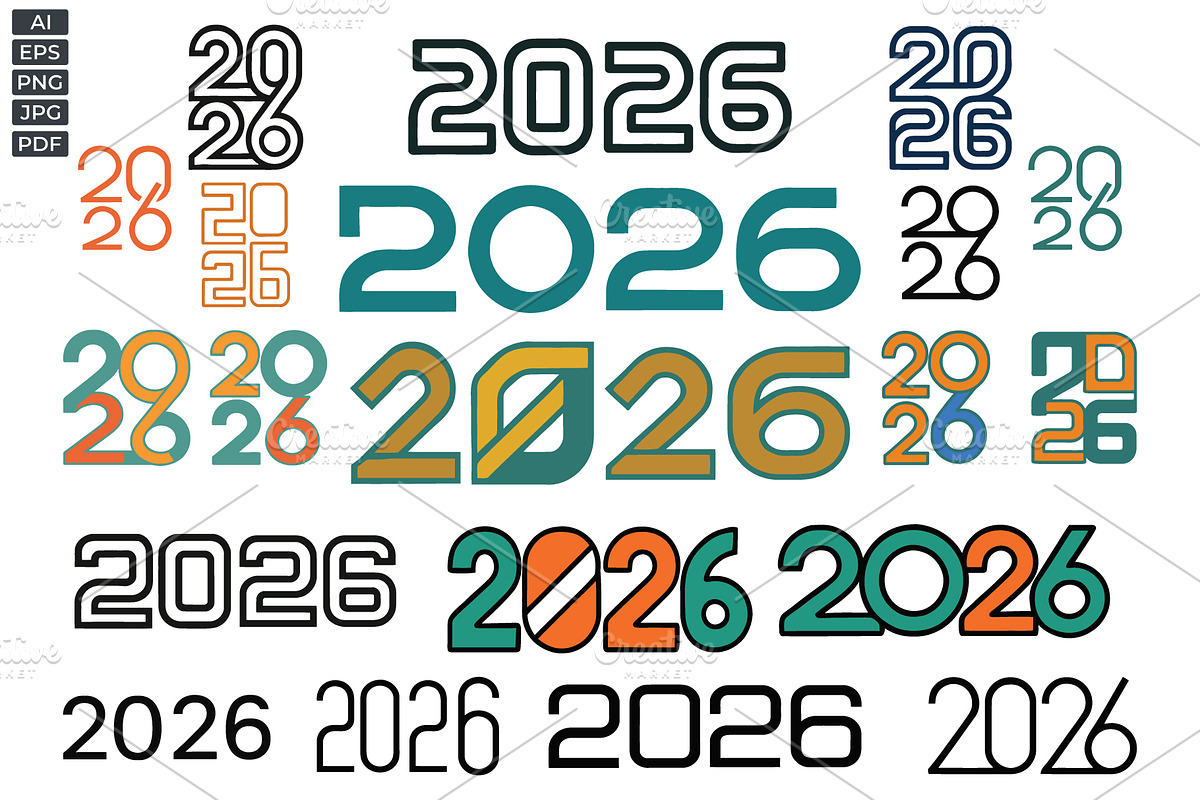 2026 Number Typography Vector Set, a Work Illustration by Vectorium Studio (Photo 1 of 20)