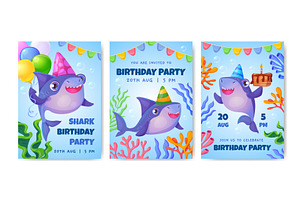 Shark party. Baby shark birthday, an Animal Illustration by Stock-Smart-Start