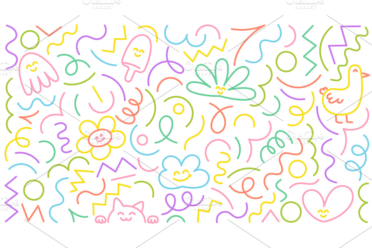 Colorful abstract doodles featuring, an Illustration by Ilia Design