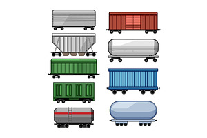 Different freight train wagons, a Transportation Illustration by pikepicture