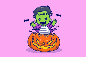 Cute Frankenstein in Pumpkin Cartoon, a Person Illustration by Catalyst Labs
