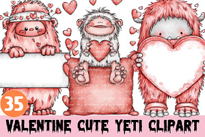 Watercolor Valentine Cute Yeti, a Graphic by CitraGraphics