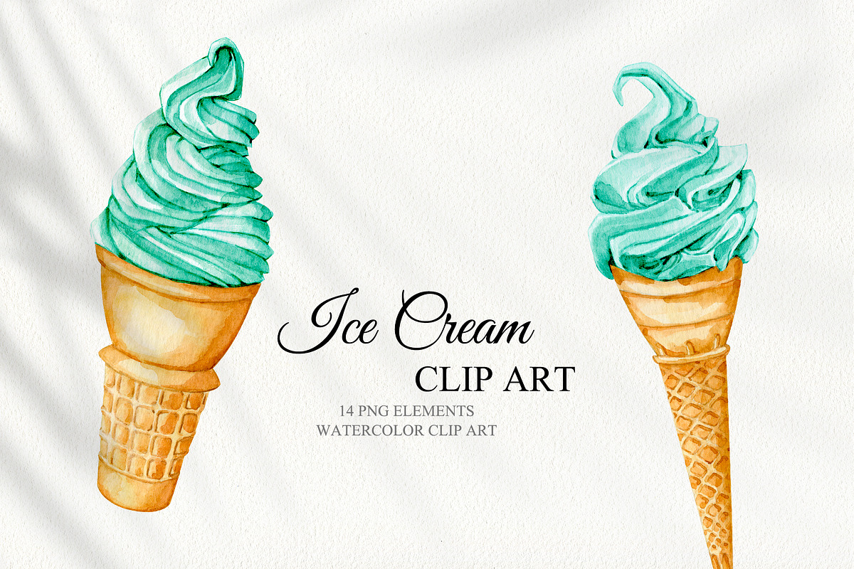 Watercolor Ice Cream set, a Food Illustration by CrystalinaShop (Photo 5 of 5)