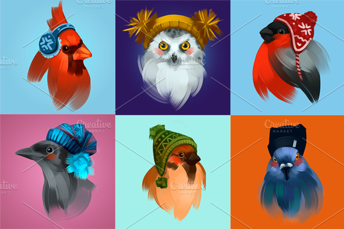 Birds in winter hats, an Animal Illustration by Ira Cvetnaya (Photo 2 of 8)