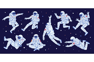 Set Of Astronauts In A Space.