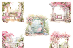 Watercolor Spring Balcony Clipart