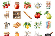 Watercolor Italian Kitchen Clipart, an Illustration by Design Market (Thumbnail 3 of 3)